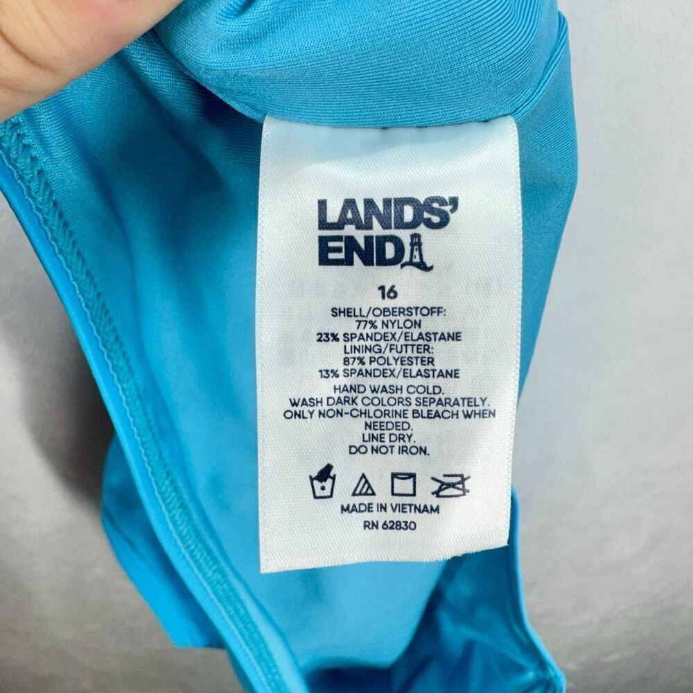Lands End High Waisted Bikini Swim Bottoms Size 16 Turquoise Chlorine Resistant - Picture 5 of 9